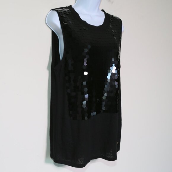 $128 JUICY COUTURE Black Paillette Sleeveless Tank Top Shirt Women's Large NEW - Picture 5 of 13